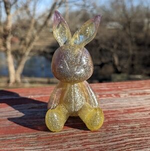 Easter Bunny Magnet Rabbit Gold Sparkly Handmade Cute Resin